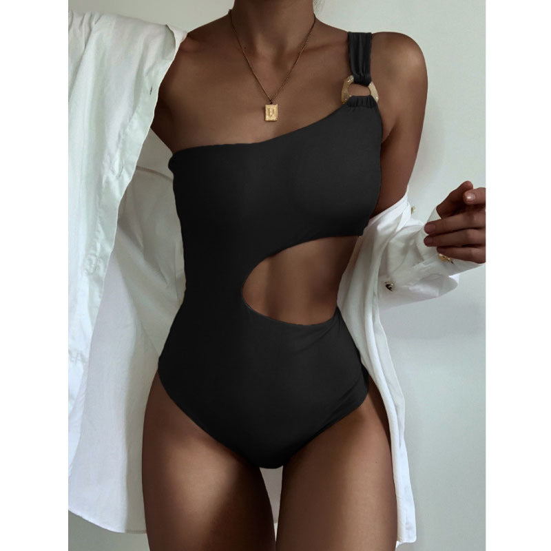 Traje de baño de una pieza sexy de color sólido a la moda para mujer