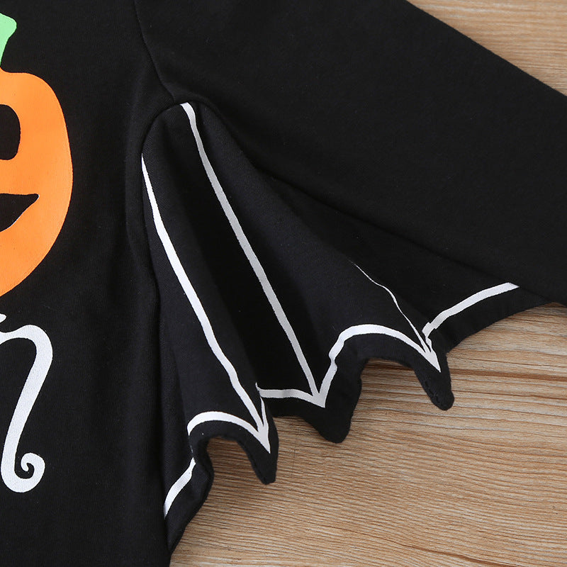 Halloween Baby Bat Sleeve Cotton Romper and Hat Set