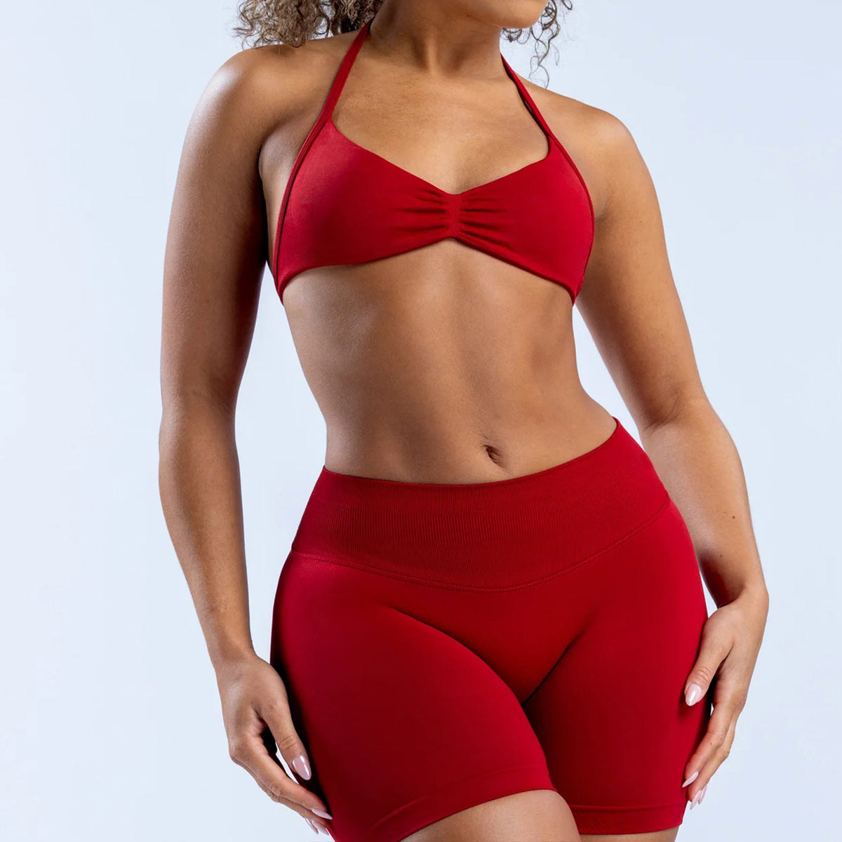 Soutien-gorge de sport sexy en nylon sans coutures, couleur unie, col licou, pour le yoga et le sport