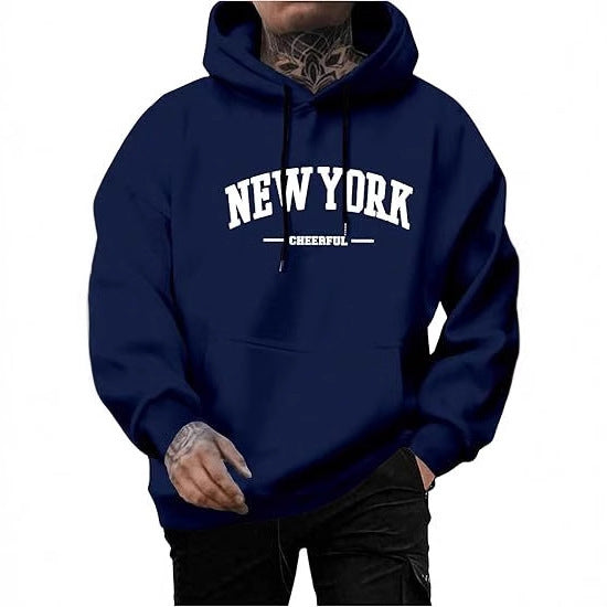 Men's Casual Fashion Letter Print Fleece-Lined Hoodie