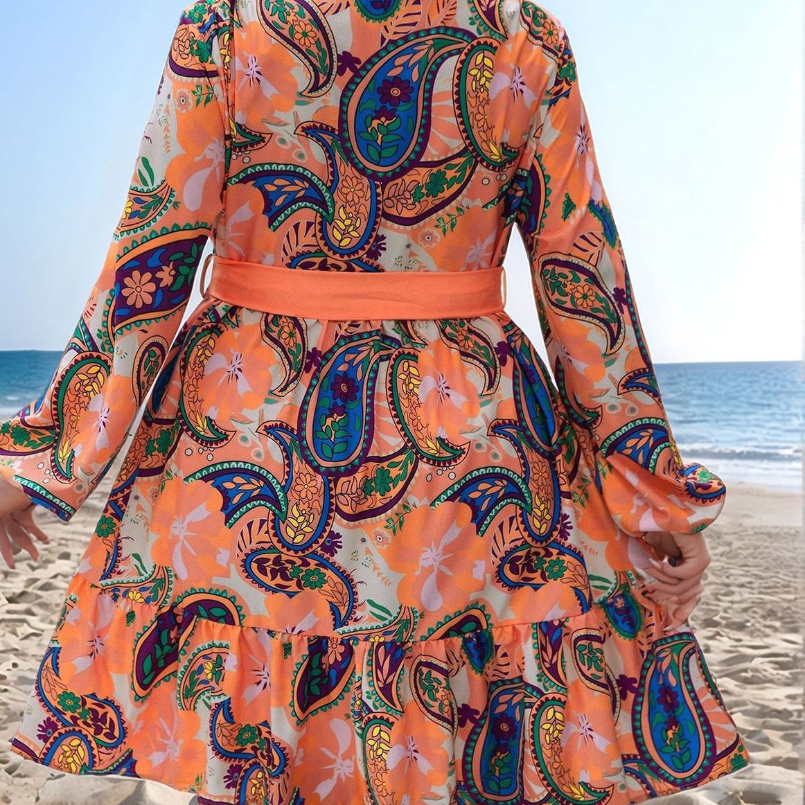 Elegant Plus Size Printed Long-Sleeve Dress