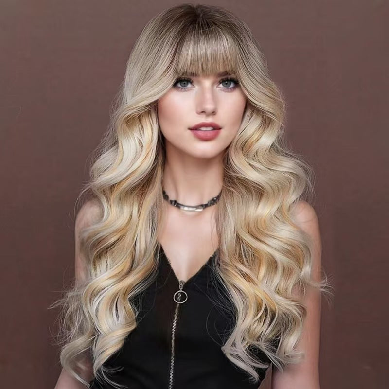Fashion Gradient Bangs Long Curly Wig