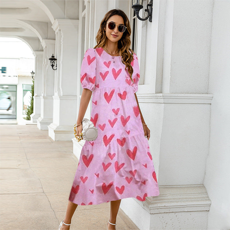 Summer Women Casual Bohemian Short Sleeve Polka Dot Dress