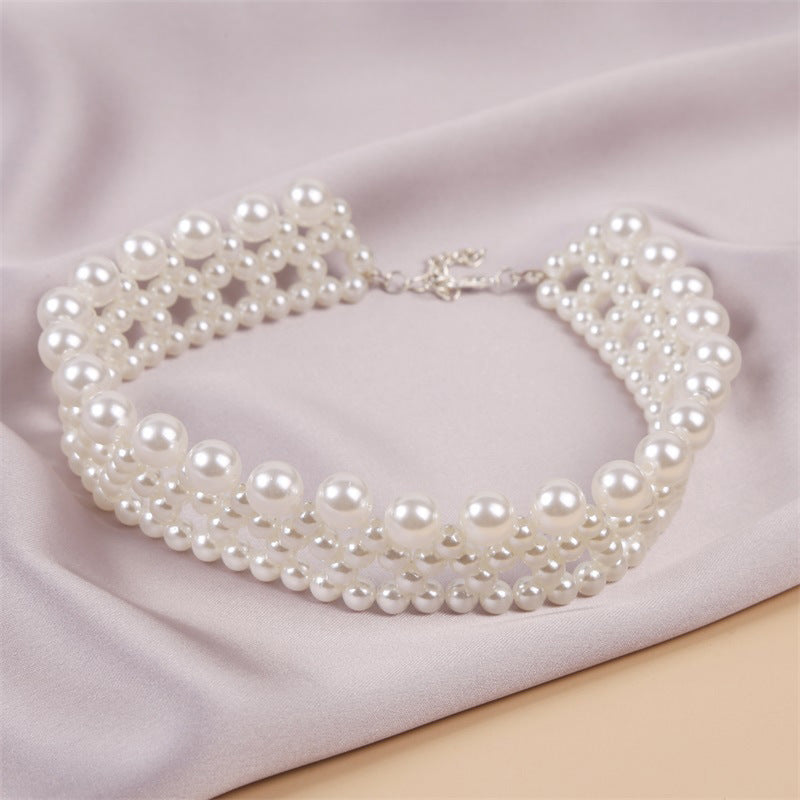 Collier ras du cou bohème fait main en perles d'imitation pour femme