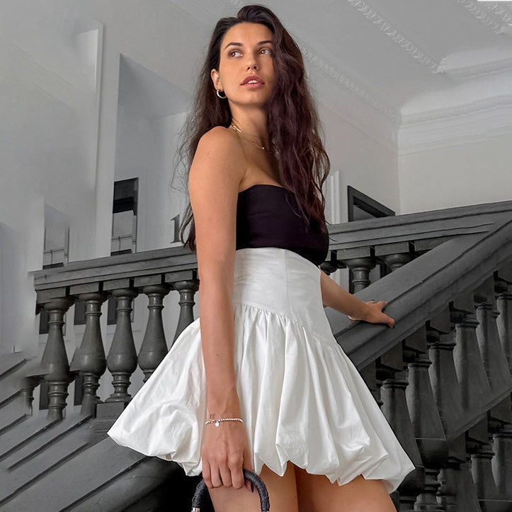 Falda abullonada de algodón de color liso elegante a la moda para mujer
