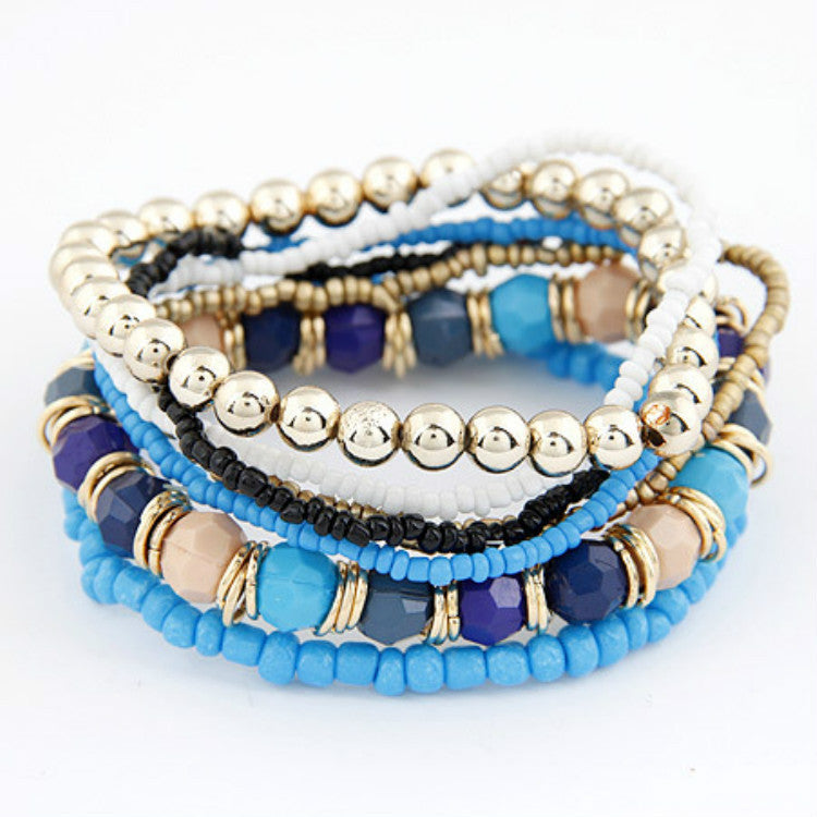Conjunto de pulseras multicapa con cuentas multicolores bohemias