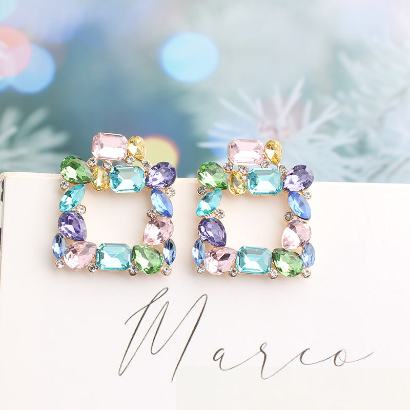Bohemian Alloy Square Rhinestone Earrings
