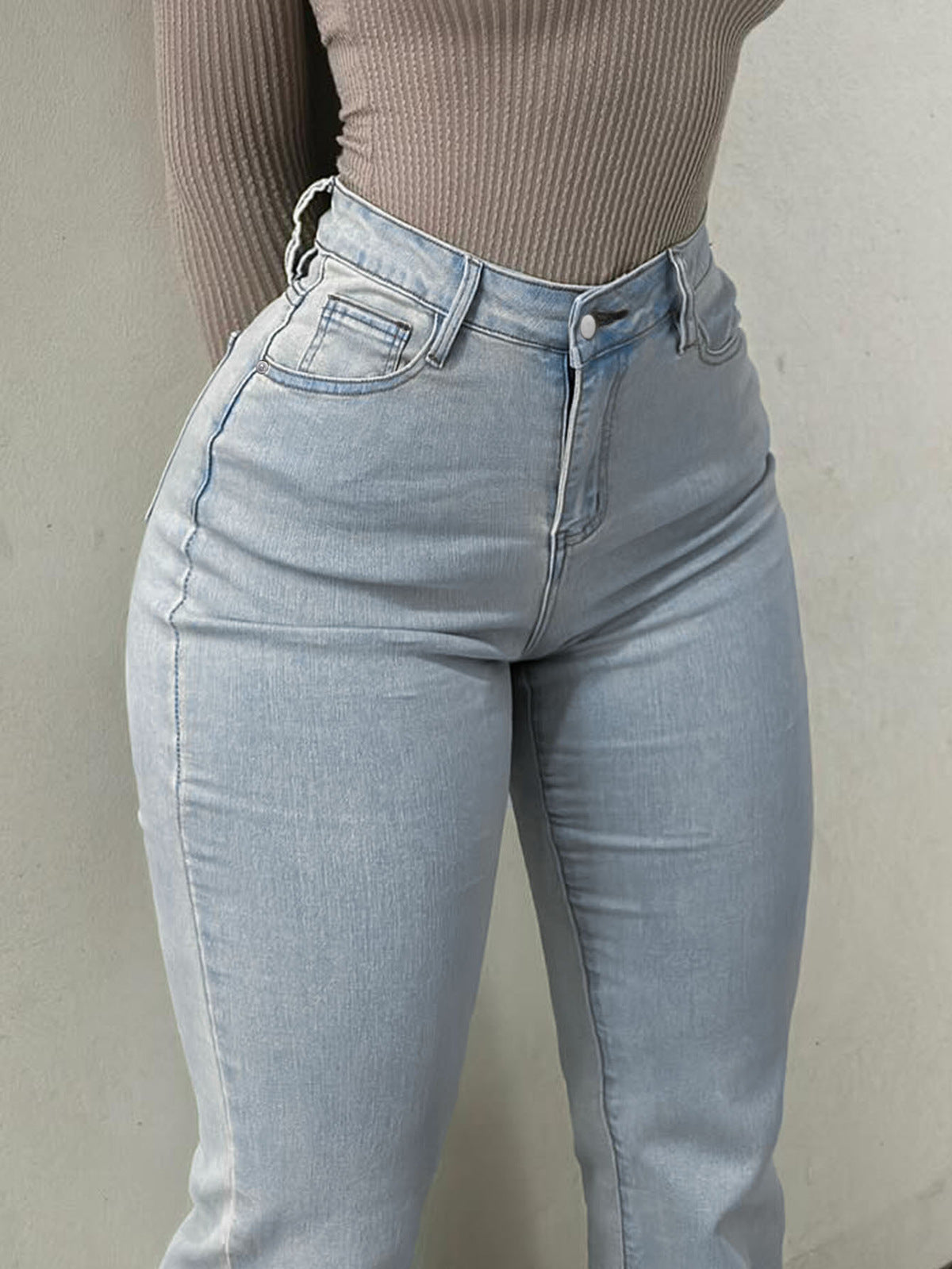 Women Casual High Waist Flare Cotton Jeans