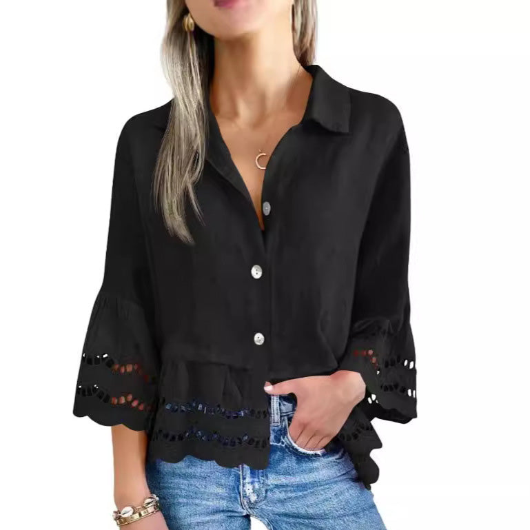 Women Fashion Casual Solid Color Blouse
