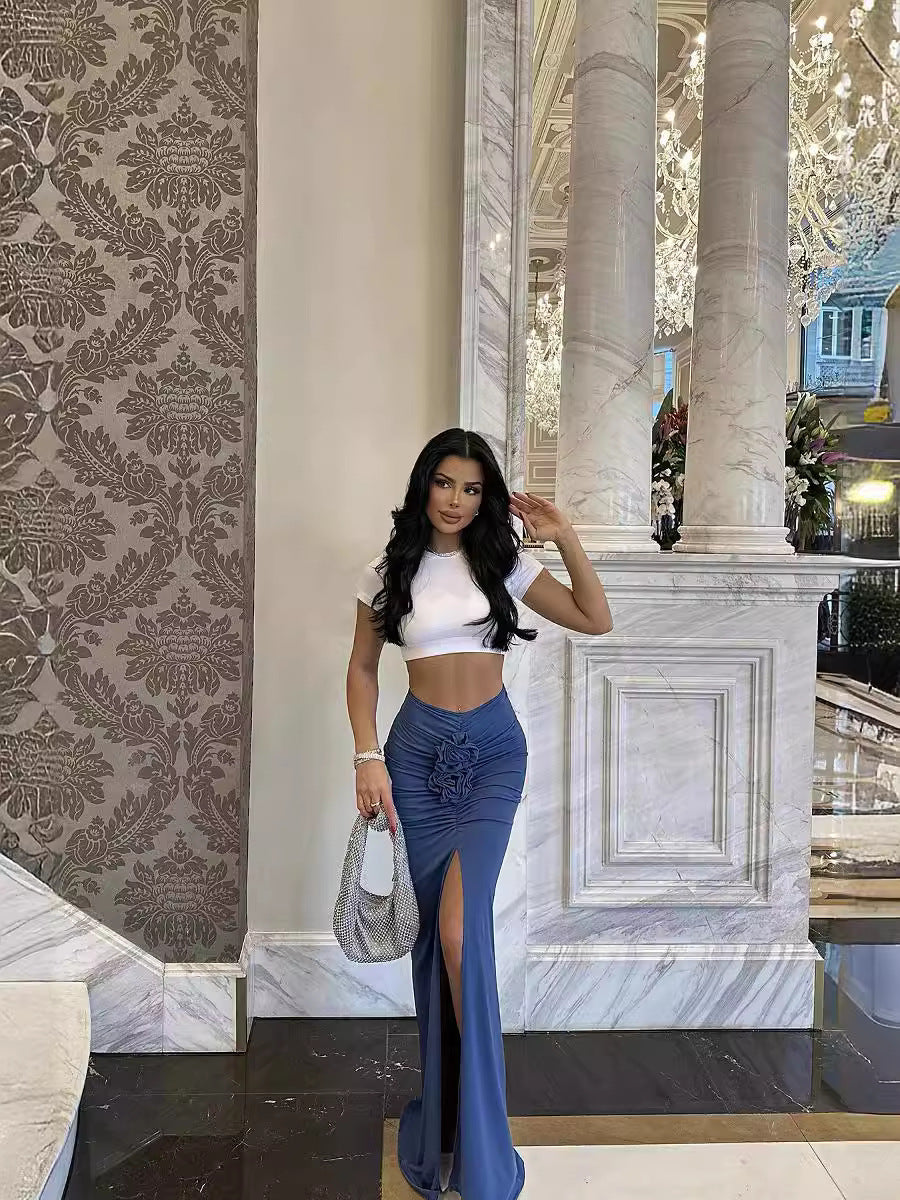 Summer Women Fashion Sexy Slim Floral Split Skirt