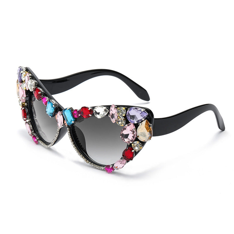 Lunettes de soleil œil de chat à strass pour femmes avec monture en polycarbonate