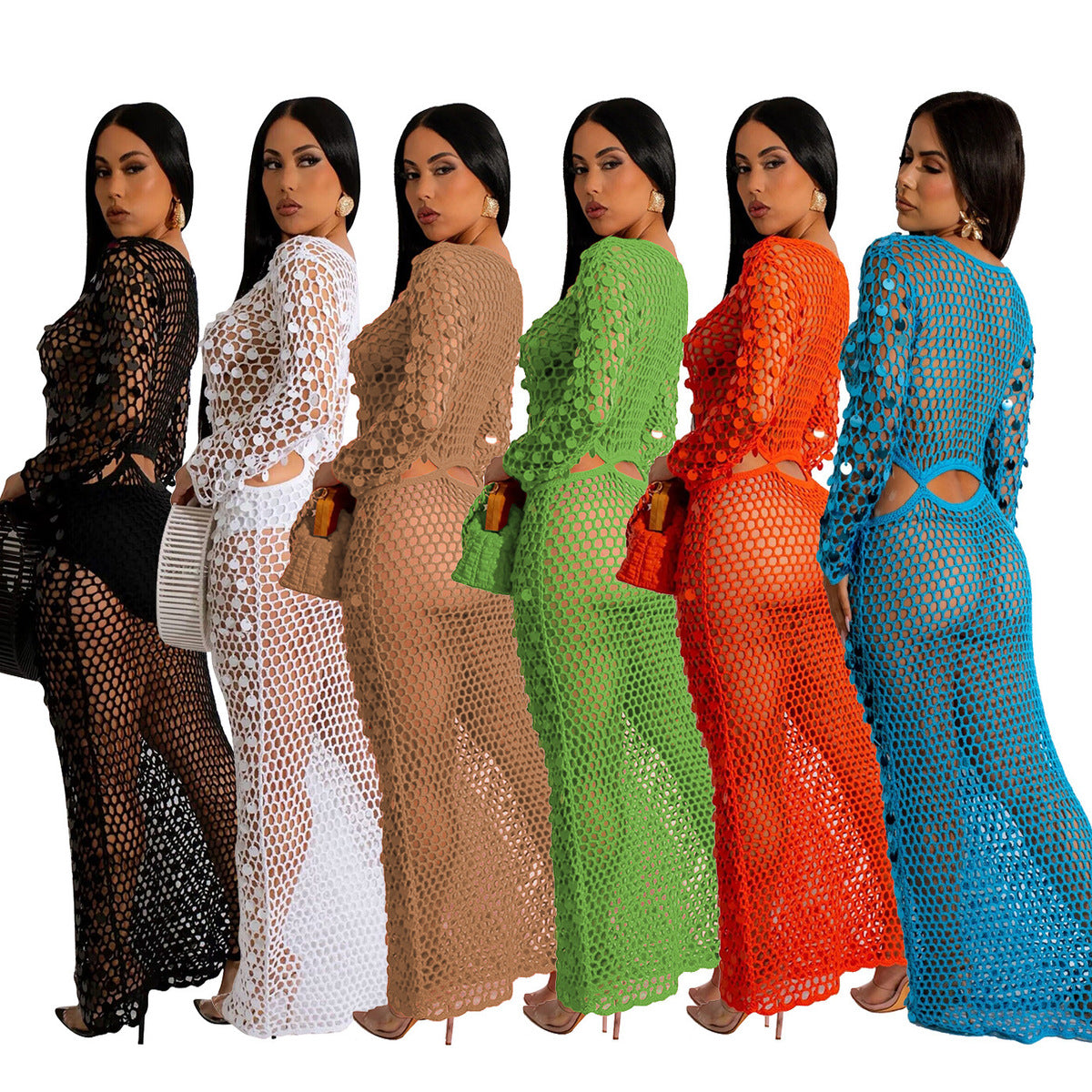 Women Sexy Handmade Knit Cutout Sequin Beach Dress
