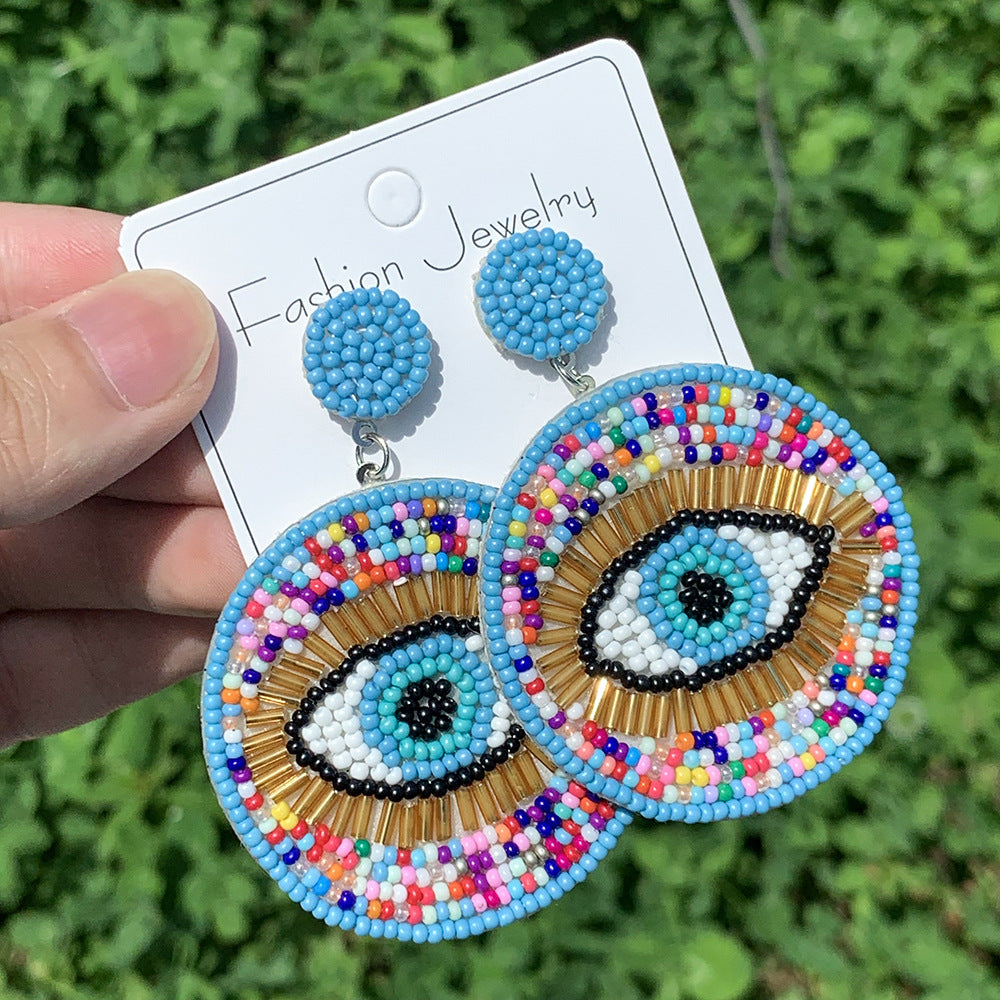 Women Fashion Exaggerated Boho Devil'S Eye Bead Earrings