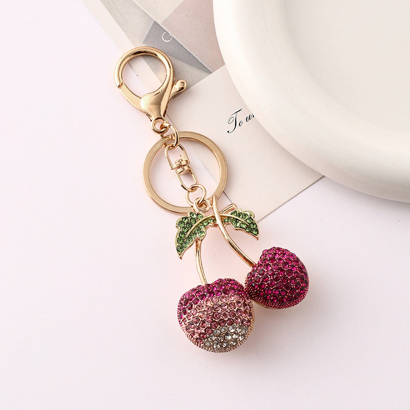 Creative Cute Fruit Rhinestone Cherry Key Chain