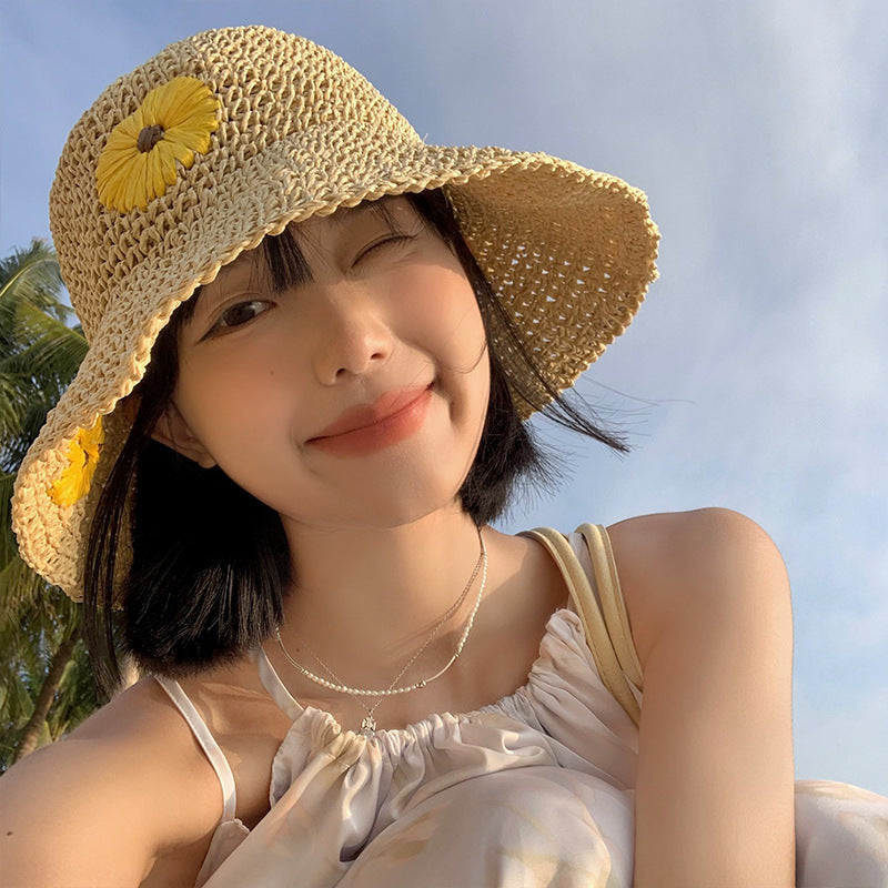 Summer Women Simple Straw Woven Daisy Sun Hat