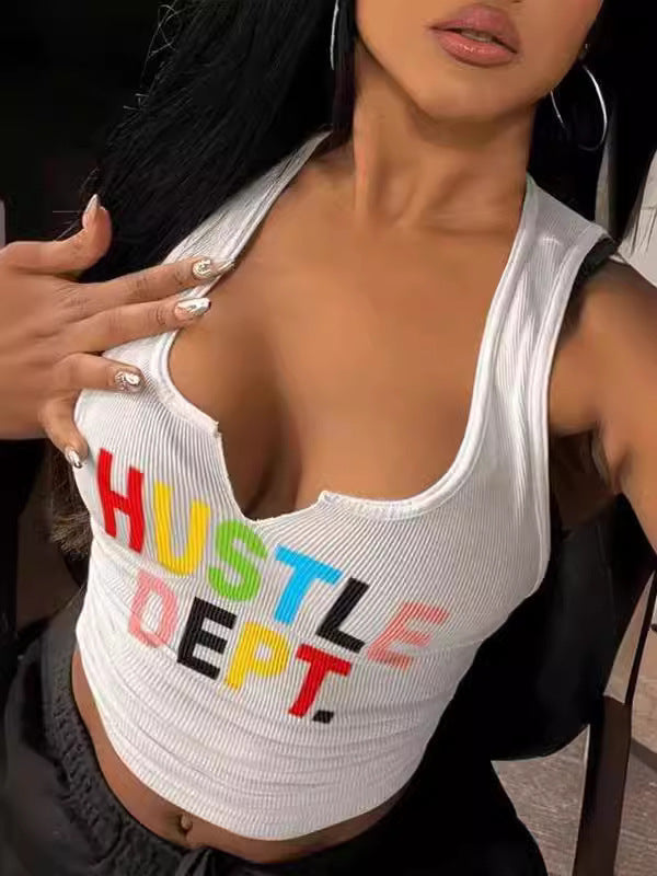 Women Fashion Sexy Letter Print Sleeveless Tank Top