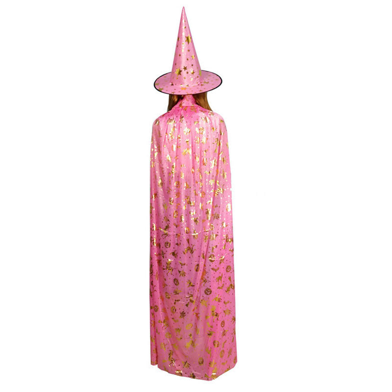 Costume de performance de bal d'Halloween pour enfants et adultes, cape et chapeau de sorcière