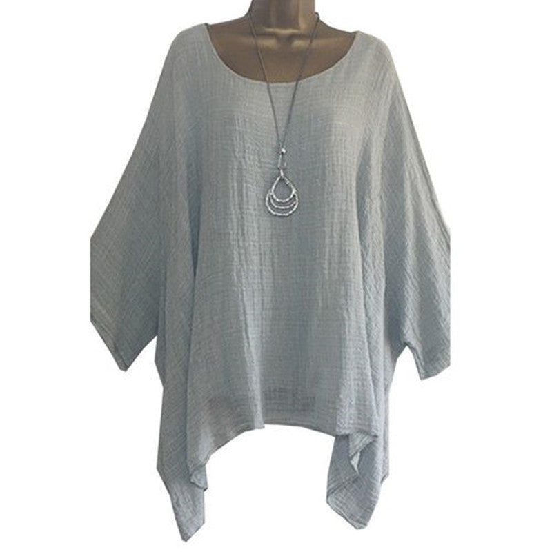 Blusa informal de manga larga irregular de color liso y talla grande para mujer