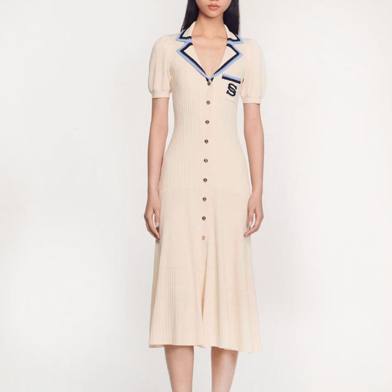Women Fashion Elegant Contrast Color Knitted Dress