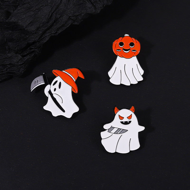Broche en alliage motif citrouille fantôme pour femme, amusante, à la mode pour Halloween