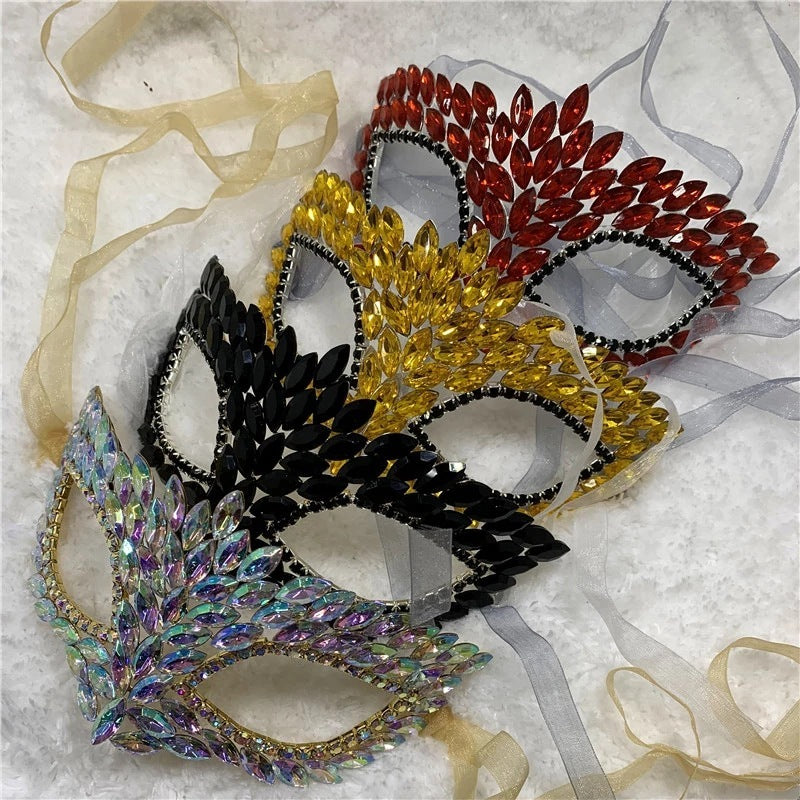 Masque de mascarade d'Halloween pour femme en strass