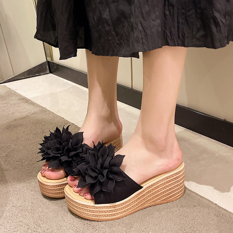 Women Fashion Vacation Beach Floral Platform Wedge Heel Slippers