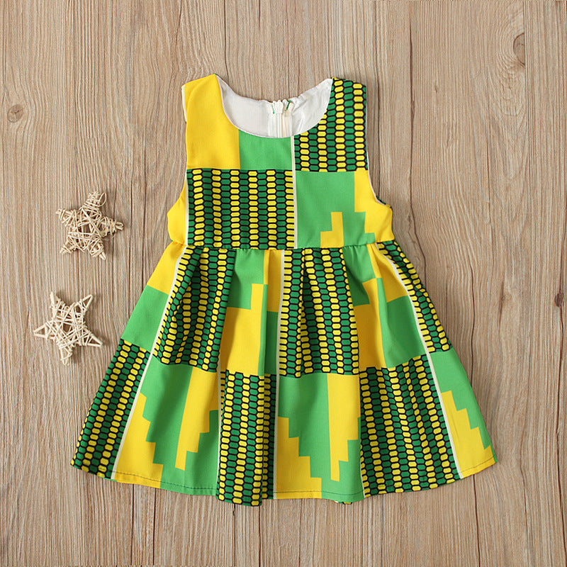 Kids Baby Girls Summer Fashion Casual Color Block Geometric Vest Dress
