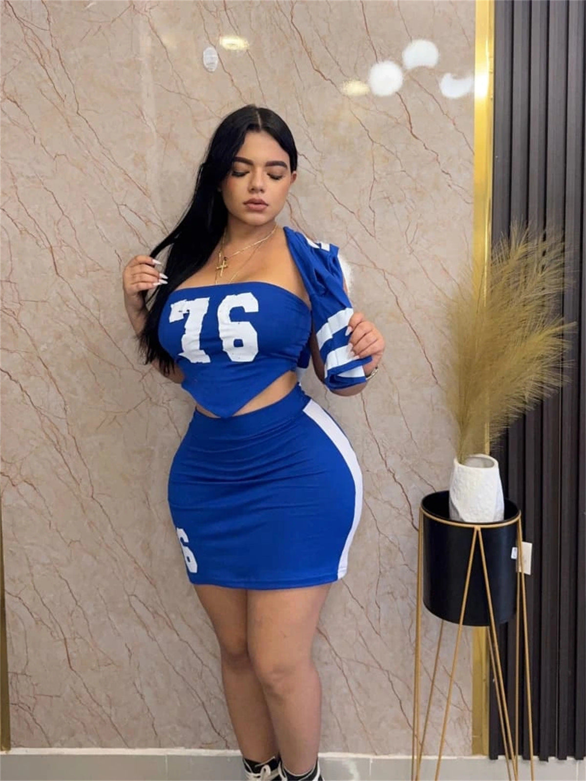 Ensemble t-shirt à manches courtes et haut tube imprimé tendance pour femme