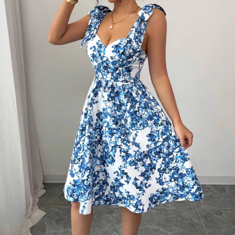 Women Fashion Sexy Floral Printed Sleeveless Dress