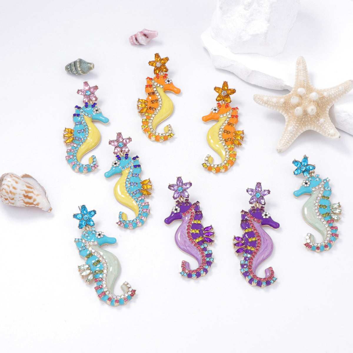 Women Fashion Cute Hippocampus Alloy Rhinestone Earrings