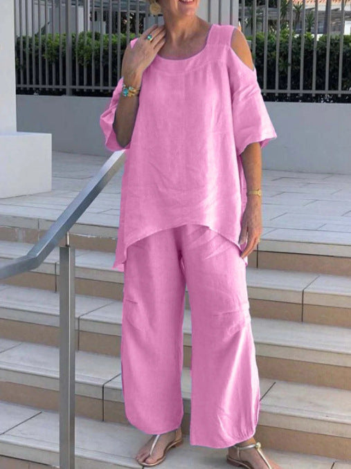 Conjunto de blusa y pantalón de verano de talla grande para mujer