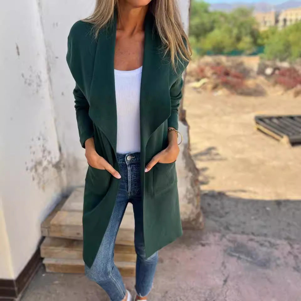 Manteau en laine pour femme automne-hiver avec col à revers