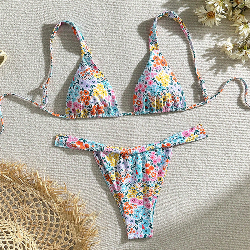 Maillot de bain bikini sexy à lacets et imprimé floral pour femme