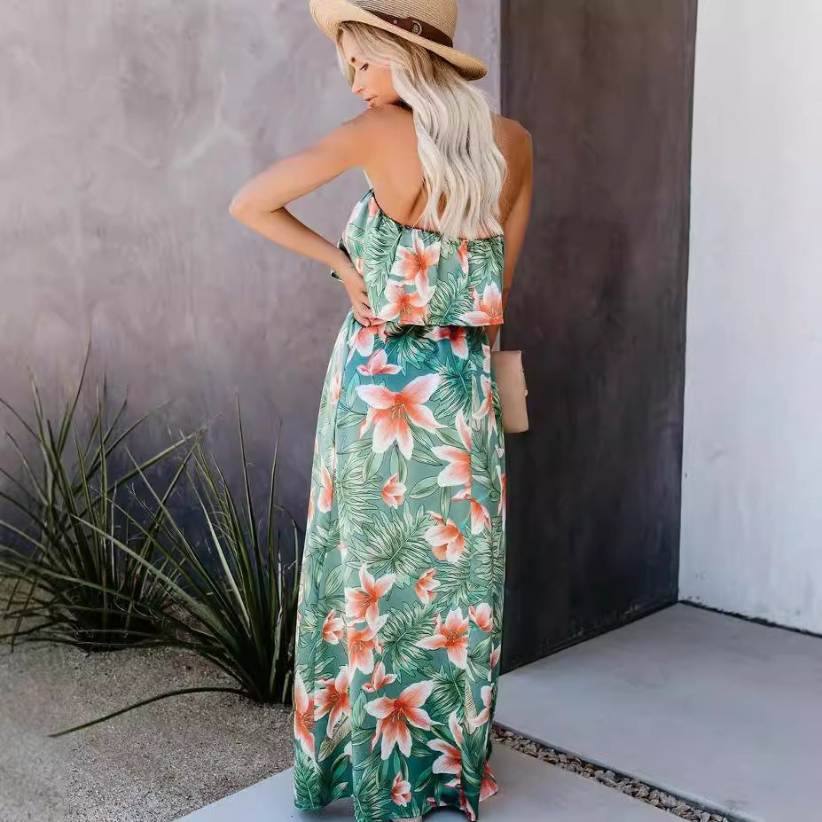 Robe longue fleurie style forêt tropicale pour femme, idéale pour les vacances d'été