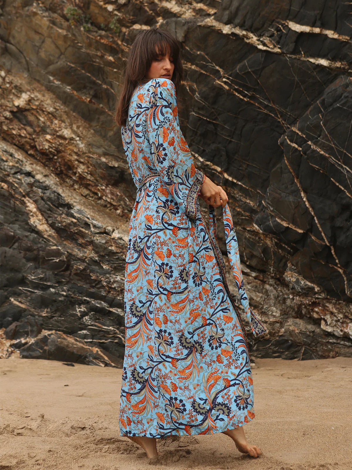 Chemisier de plage kimono en coton à imprimé floral pour femme