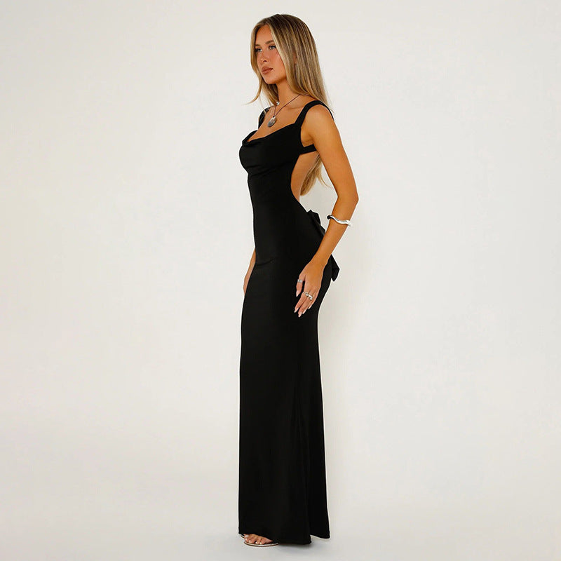 Women Sleeveless Backless Slim-Fit Dress Solid Color Party Evening