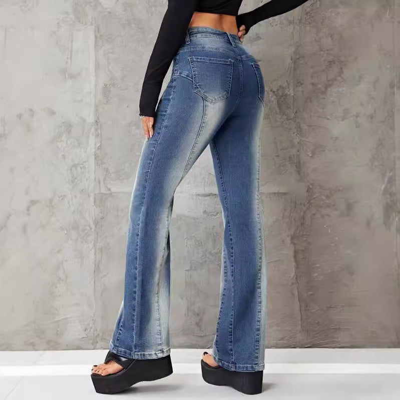 Pantalones vaqueros elásticos con degradado de moda para mujer - Pantalones vaqueros de cintura alta