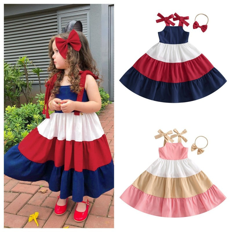 Robe de plage bohème sans manches à couleurs contrastées pour enfants et bébés