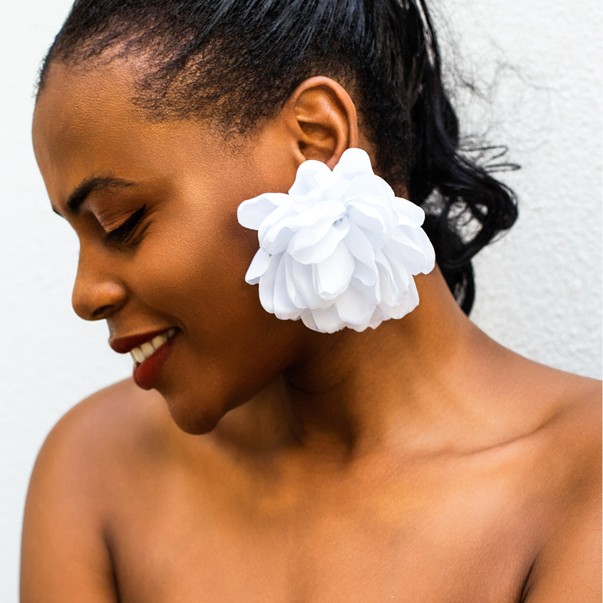 Exaggerated Fabric Floral Earrings Fashion Cloth Jewelry