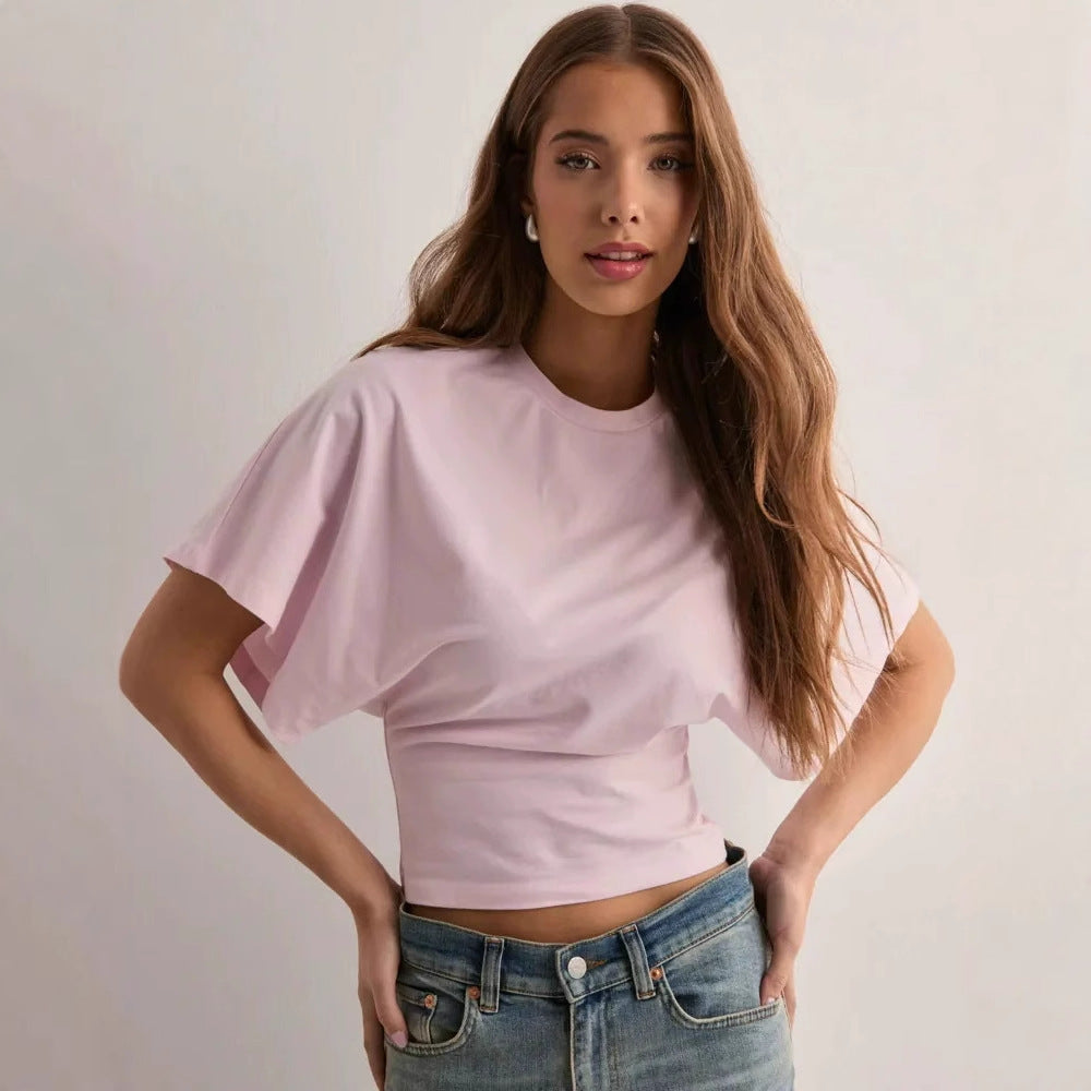 Camiseta informal de poliéster de manga corta para mujer