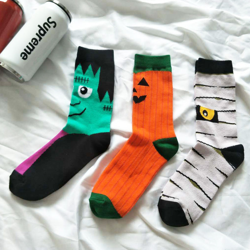 Chaussettes unisexes motif citrouille d'Halloween avec des yeux amusants
