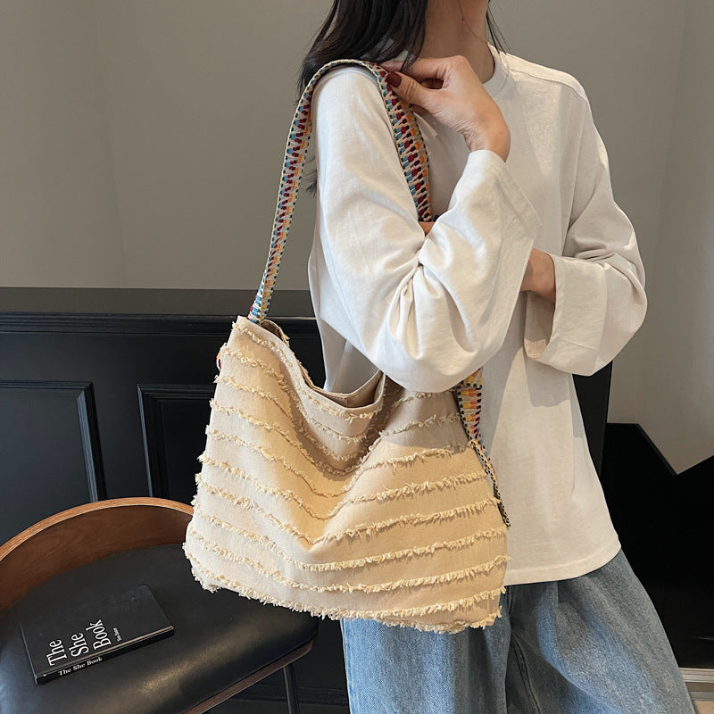Bolso de hombro de lona informal de moda para mujer con cierre magnético