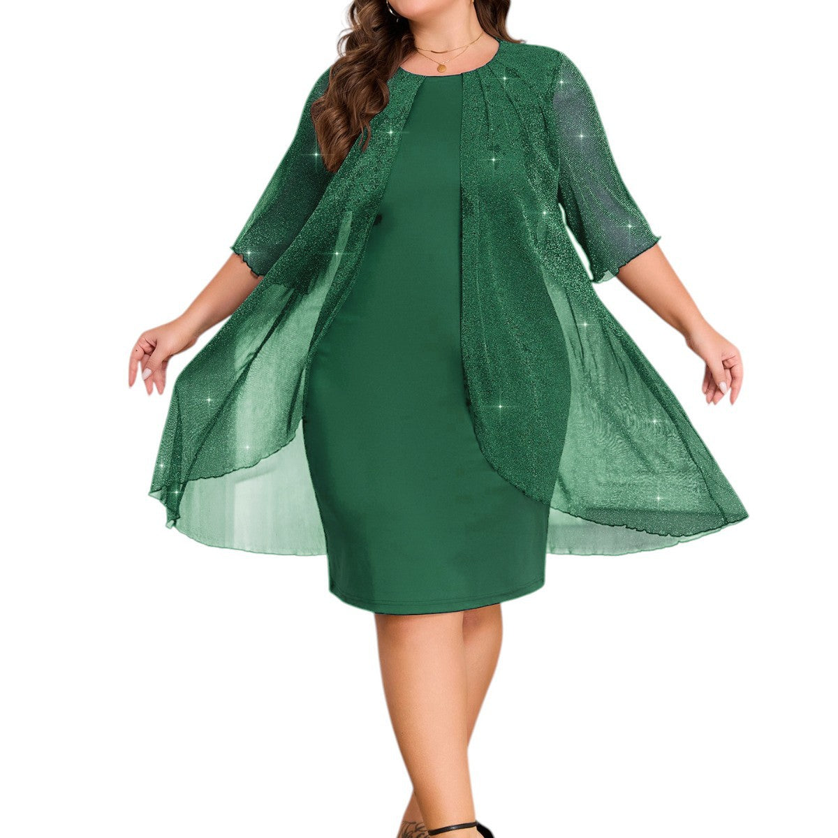 Women Fashion Casual Plus Size Mesh Splicing Dress