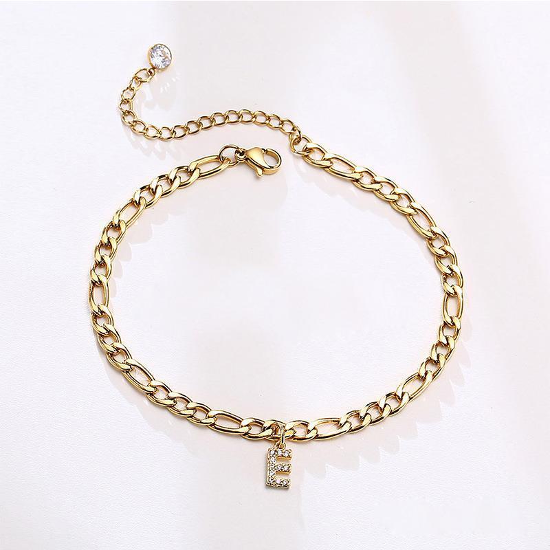 Bracelet de cheville à strass avec alphabet pour femme, idéal pour les vacances à la plage