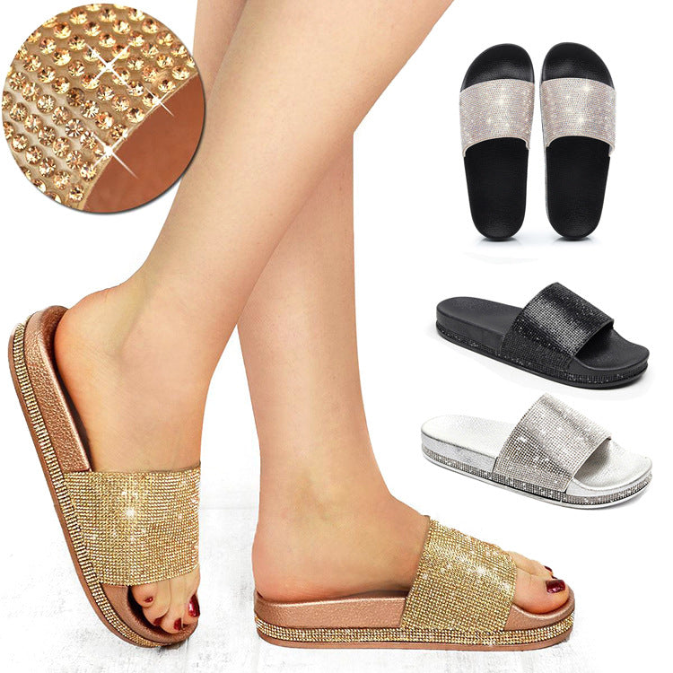 Pantuflas de plataforma con diamantes de imitación de moda para mujer