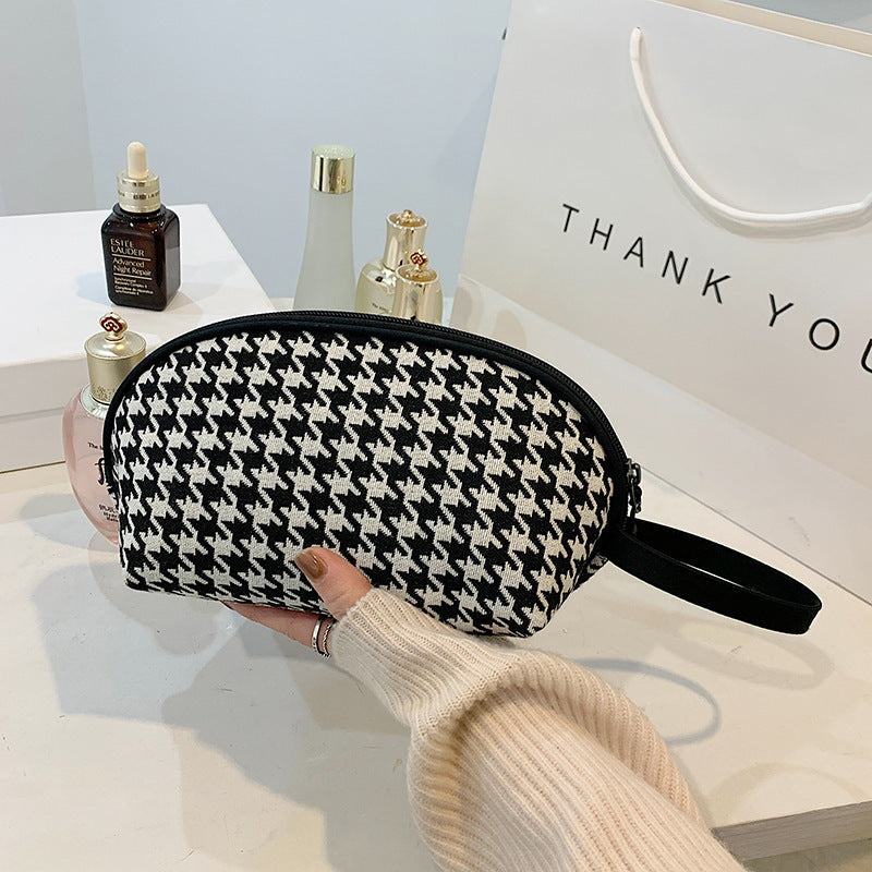 Trousse de toilette chic à fermeture éclair pour femme, motif pied-de-poule et zèbre