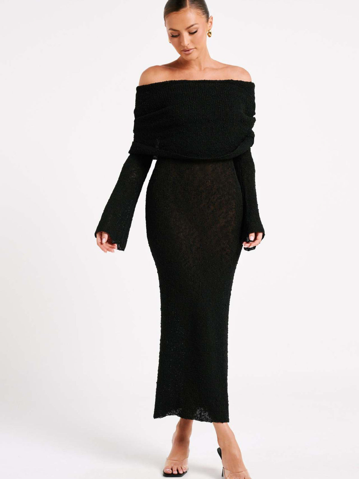 Women Beach One-Neck Long Sleeves Solid Dress