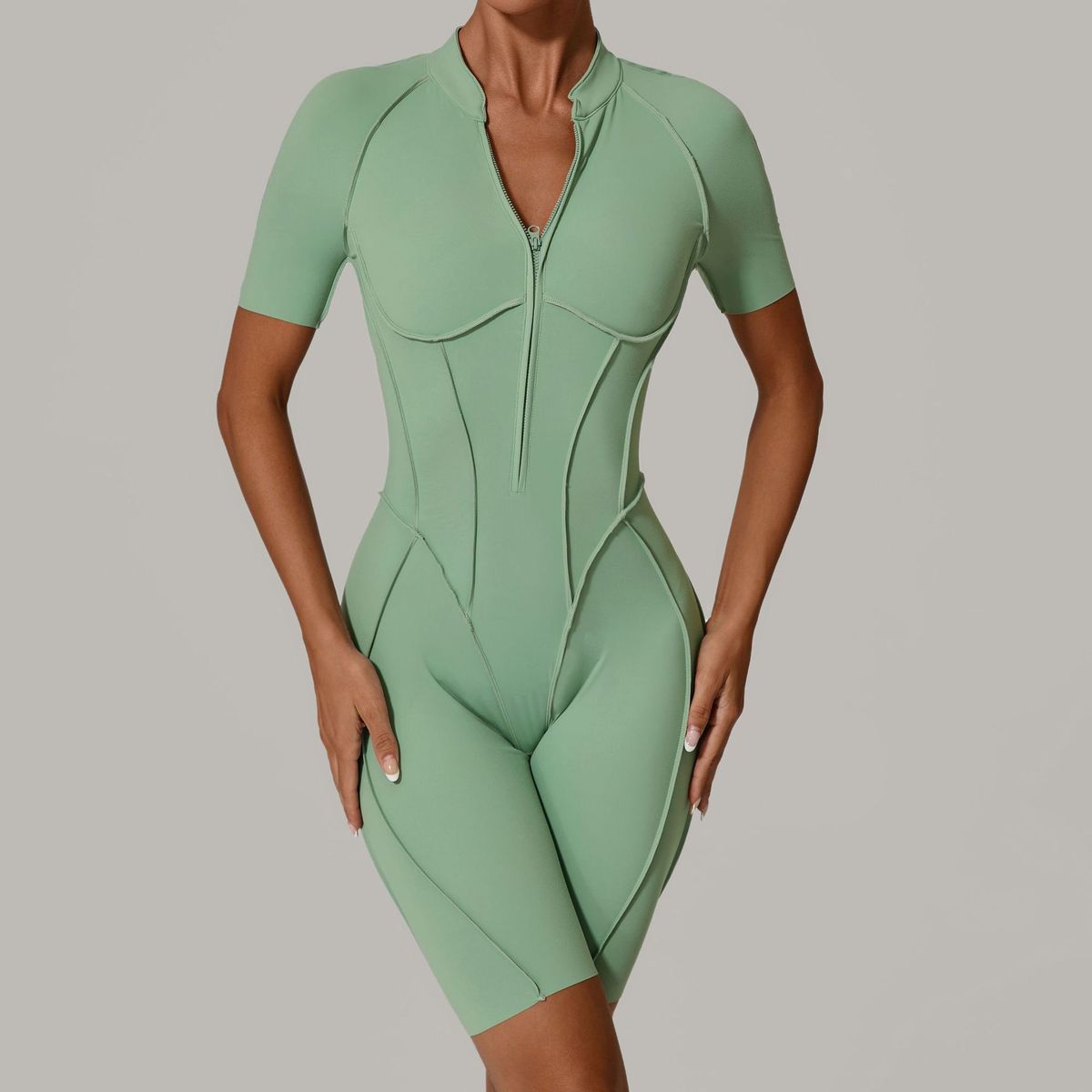 Summer Zipper Short-Sleeved Yoga Rompers