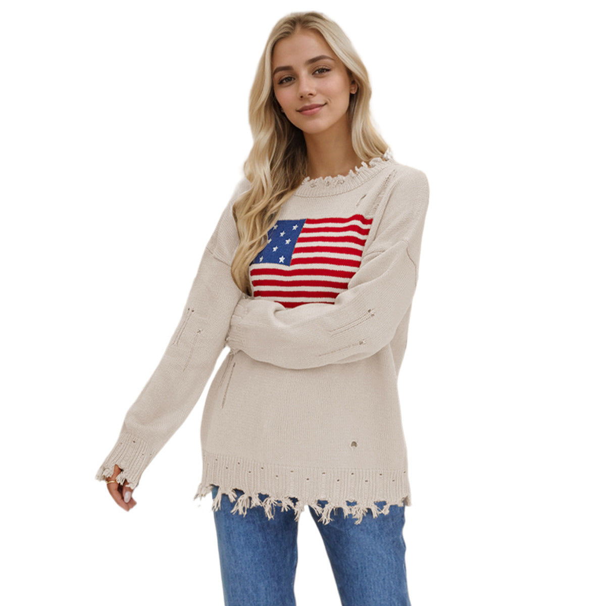 Women Fashion Casual Independence Day Long-Sleeve Sweater