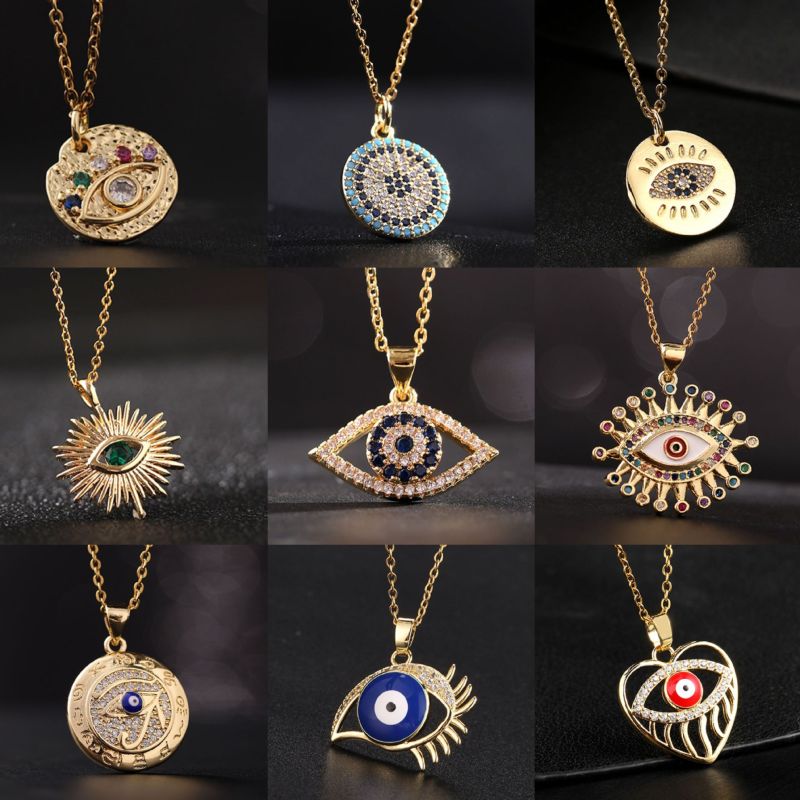 Collar con colgante de ojo de diablo de circonita multicolor para mujer